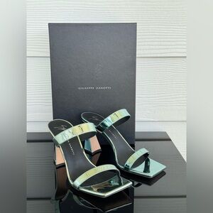Giuseppe Zanotti Iridescent Green Two-Strap Block Heel Sandals